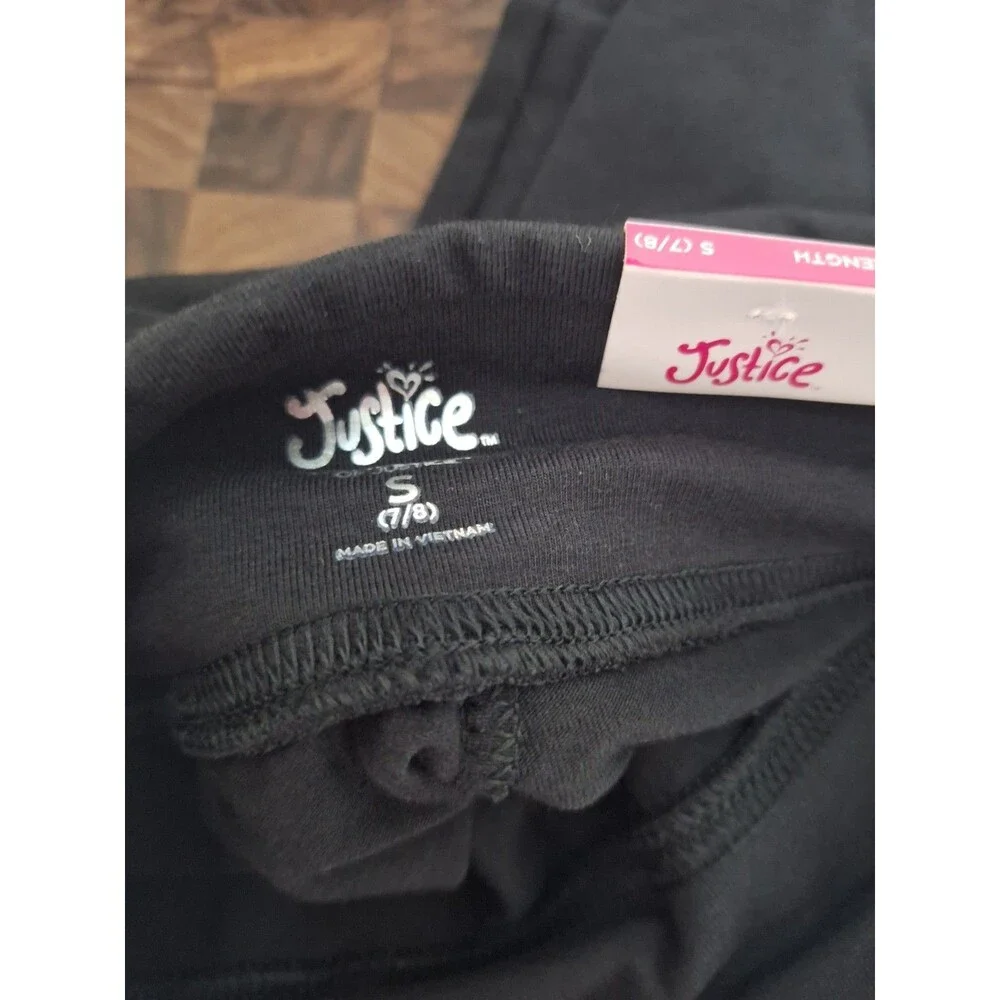 NWT Justice Girl Black Full Length Legging Size S (7/8) Cotton Blend Logo